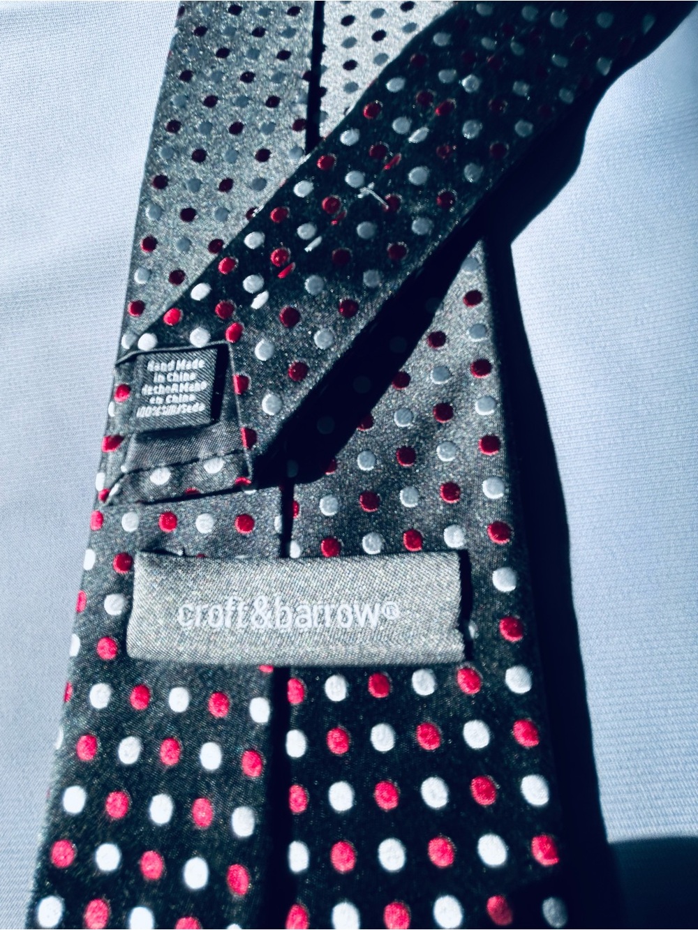 Stain Resistant croft & barrow Black Tie with Cherry red and Gray Polka Dots